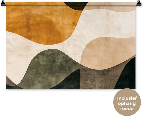 Foto: Wandkleed 90x60 cm wanddoek vormen okergeel abstract wandtapijt wandkleden