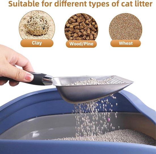 Opgewaardeerde 3-delige kattenbakset: roestvrijstalen kattenbakschep multifunctionele stofpan bezem, snel zeven, niet-klevend kattenafval, stevig en duurzaam, draagbaar ontwerp, duurzaam