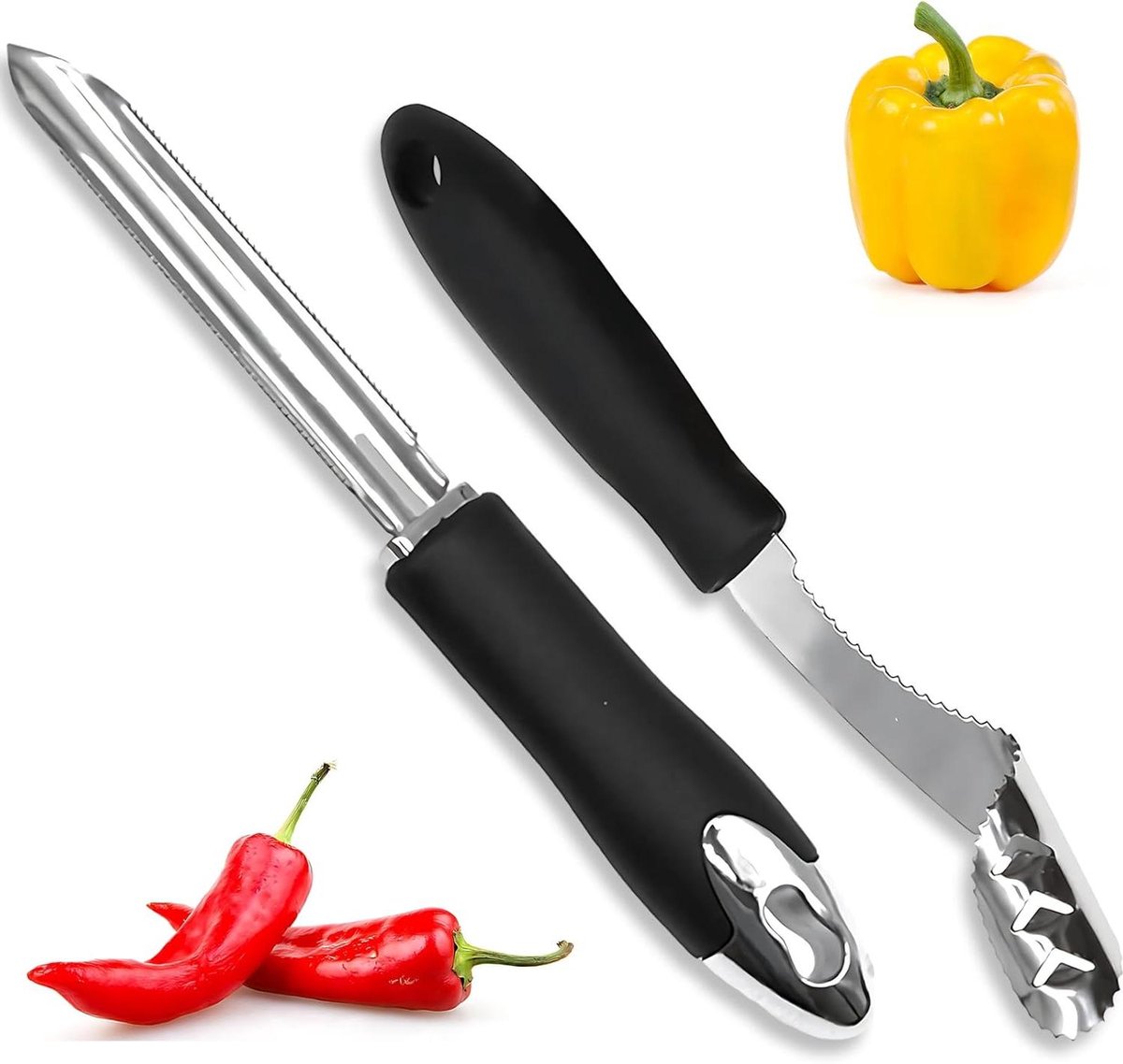 Inovra Plus - Set van 2 roestvrijstalen chiliboorverwijderaars - handig keukengereedschap voor het verwijderen van jalapenos, chili en paprika-zaden
