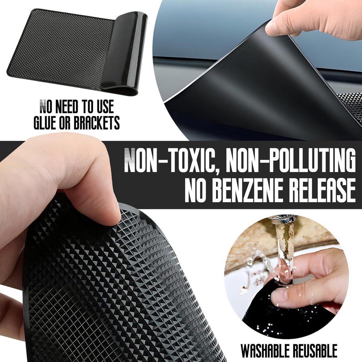 Allecto Plus - Dashboard antislipmat Set van 2 stuks - Auto interieuraccessoires - Siliconen mat met antislip - 27 x 15cm - Grijs - voor Dashboard/Desk