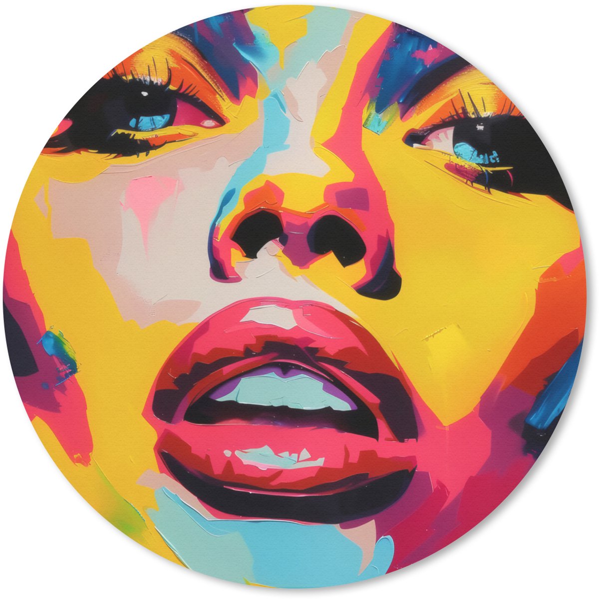 Muismat rond 50x50 cm - Mousepad Vrouw - Gezicht - Kleurrijk - Ronde muismatten