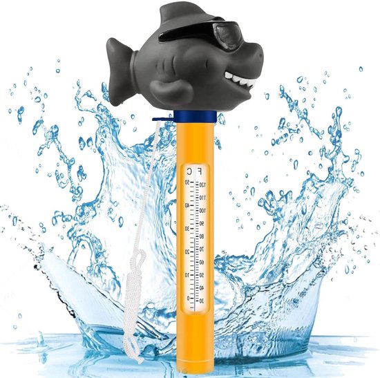 Allecto Plus - Drijvende thermometer voor zwembad, vijver en aquarium met touw - Haai-design - Eenvoudig afleesbaar