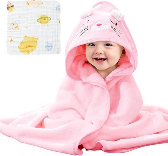 PinkSheep Badhanddoeken met Capuchon voor Kinderen, Badlaken Poncho voor Kinderen, 100% Katoen Zwemhanddoeken voor Kinderen, 75x140 cm Strandlaken voor Pool, Bad, Zwemmen, Meisjes, Jongens, Leeftijd 3