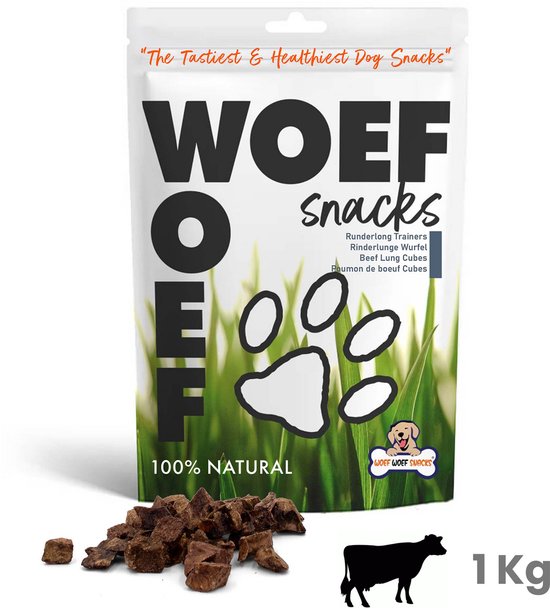 Woef Woef Snacks Hondensnacks Runderlong Trainers 1.00 KG - Trainingsnacks Hondensnoepjes - Gedroogd vlees - Rund - vanaf 3 maanden - Geen toevoegingen
