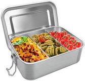 Boîte à lunch en acier inoxydable avec compartiment, 850 ml, hermétique et anti-fuite, sans BPA, idéale pour le déjeuner, École et le bureau - Argent