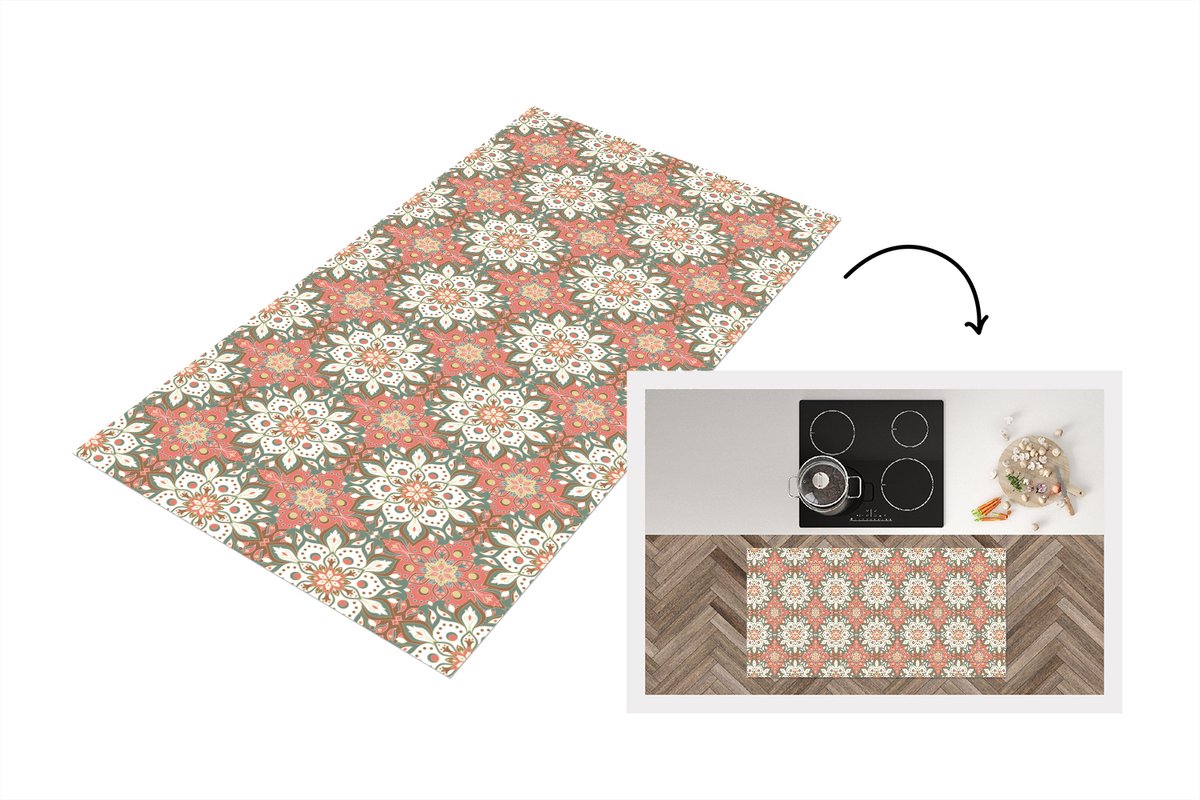 KitchenYeah Keukenloper 120x60 cm - Keukenmat vinyl Vintage - Bloemen - Mandala - Patronen - Keukenmatten loper - Keuken vloerkleed tapijt