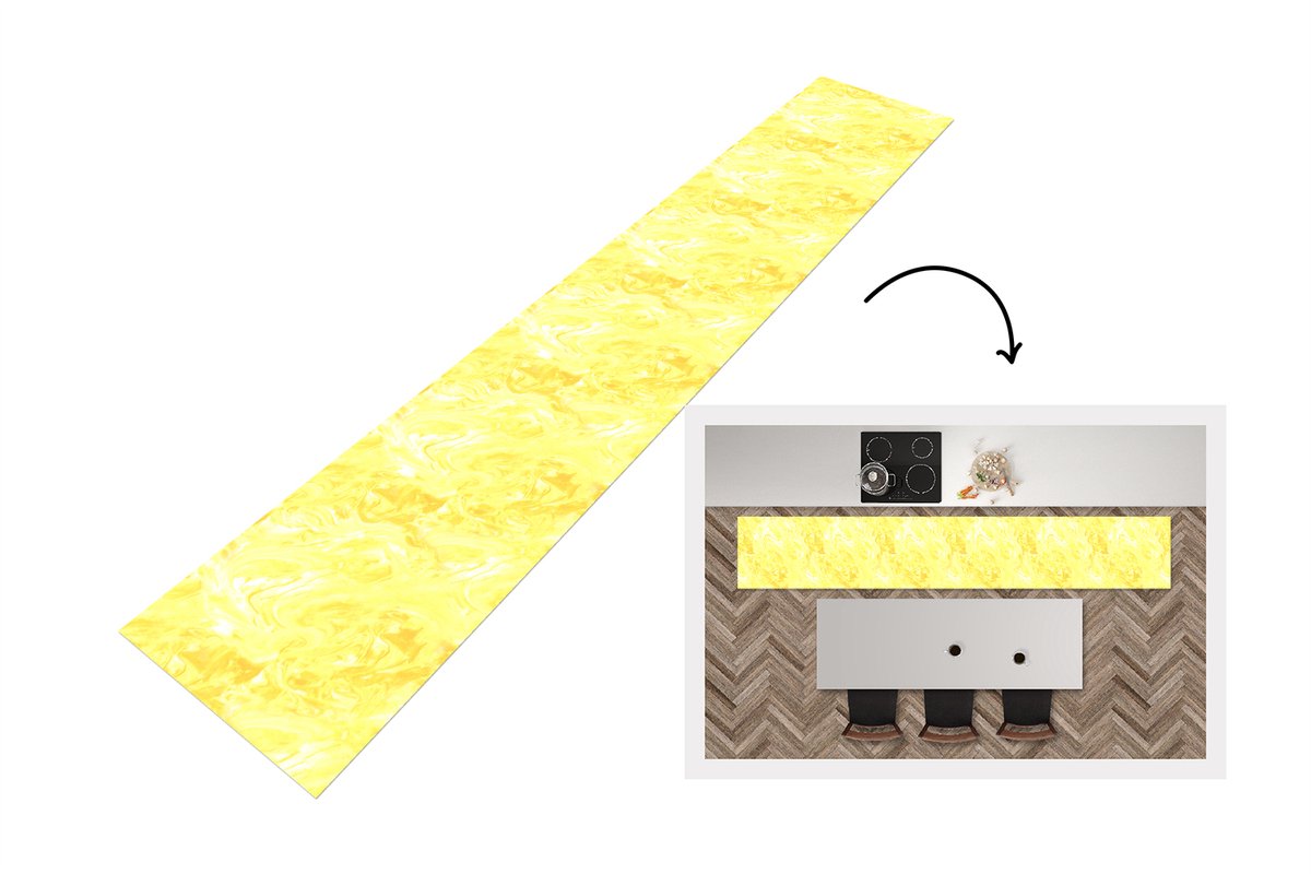 KitchenYeah Keukenloper 360x60 cm - Keukenmat vinyl Geel - Patronen - Marmer print - Verf - Keukenmatten loper - Keuken vloerkleed tapijt