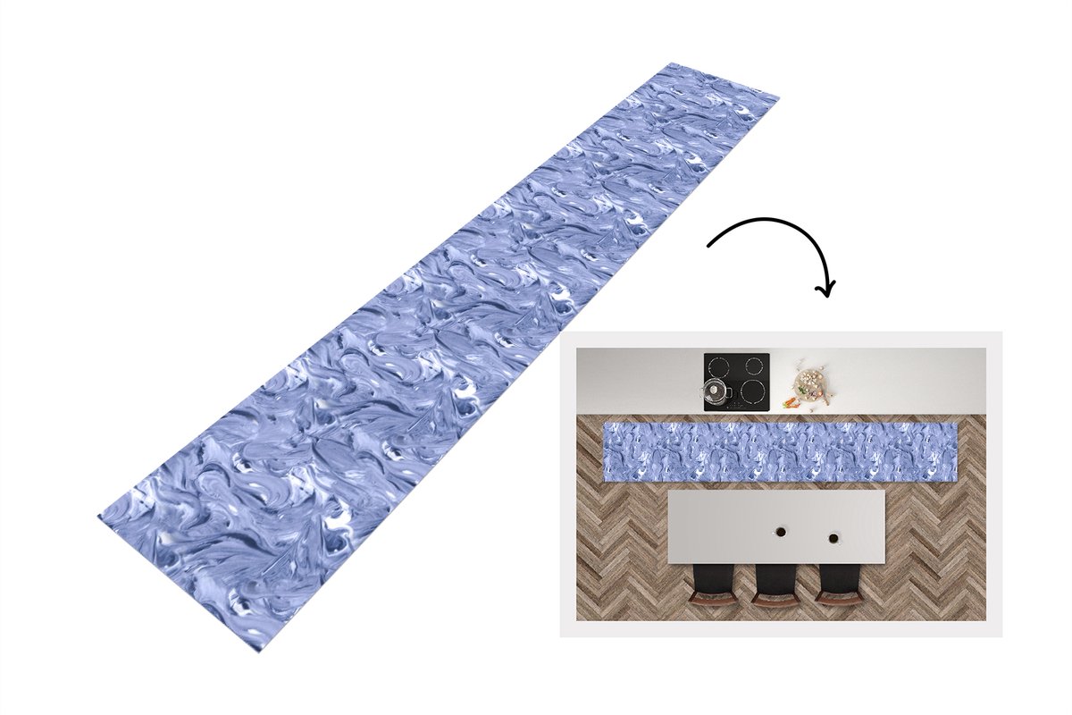 KitchenYeah Keukenloper - Keukenmat vinyl Blauw - Verf - Marmer print - Patronen - Keukenmatten loper - Keuken vloerkleed tapijt, foto 5