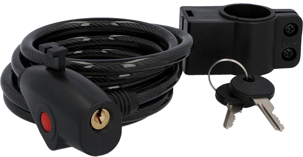 Ibenzoa® Fietsspiraalslot met 180 cm lengte, inclusief twee sleutels en framehouder