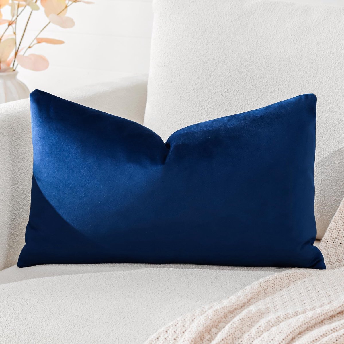 Ibenzoa Stijlvolle fluwelen kussensloop voor decoratief sierkussen in marineblauw 30 x 50 cm Donkerblauw