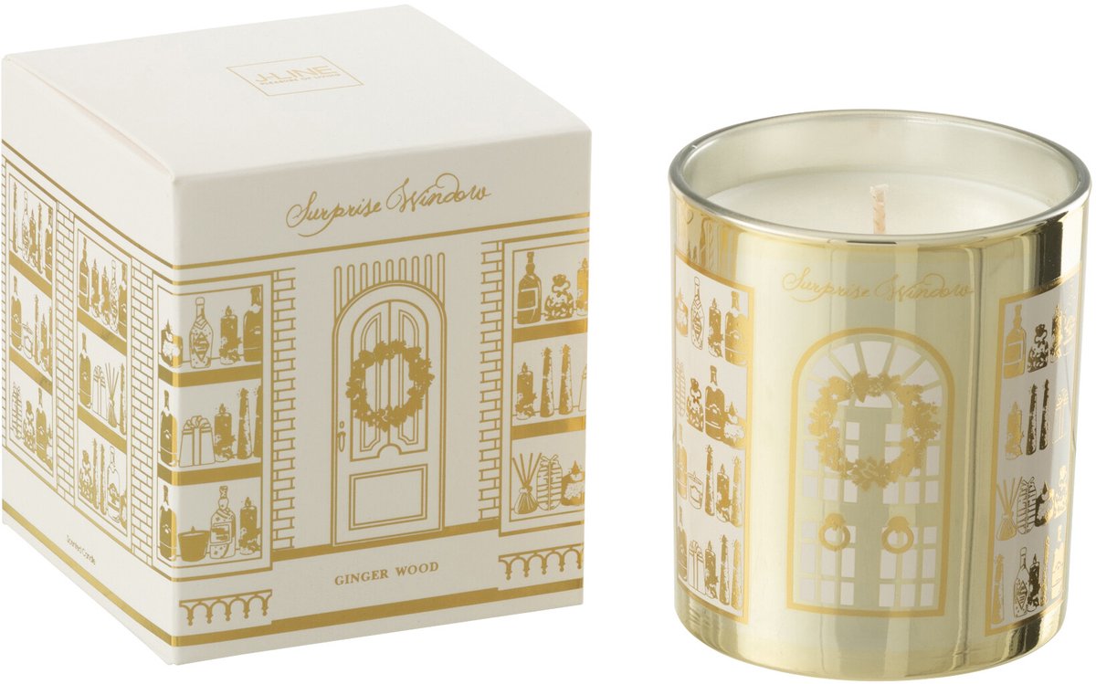 J-Line geurkaars Surprise Window - wit/goud