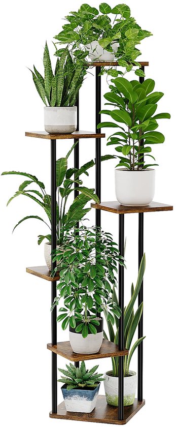 Medla Bamboe plantenstandaard binnen: 6 gelaagde 7 pot plantenhouder plank hoge bloemenplanten display rek stabiel voor binnen buiten patio hoek
