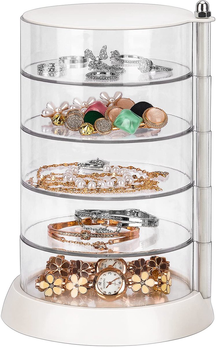 JessLab Haaraccessoires Organizer, Doorzichtige 5-laags acryl organizer voor meisjeshaarelastiekjes, Classificeer opslag per laag, Doos voor haaraccessoires en armbanden, ringen en bangles