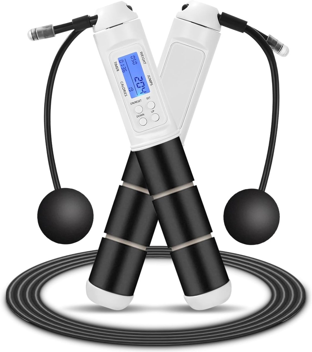 MKSS® Springtouw met Teller - Elektrisch Jumprope Fitness - Draadloos voor Volwassen en Kinderen - Wit + Zwart