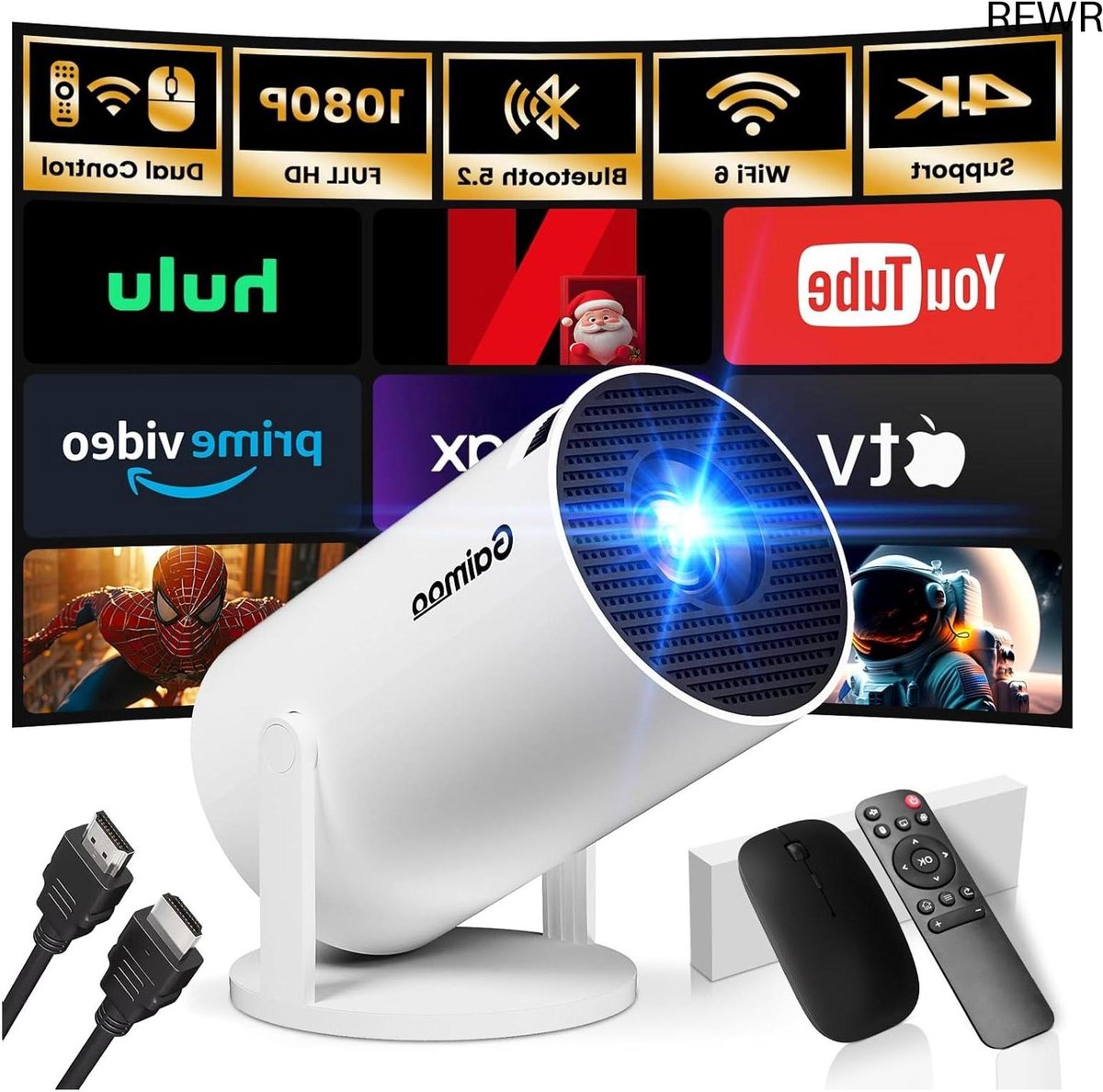 RFWR® Draagbare Mini Beamer 1080P FHD met Ingebouwde Apps en Dubbele Bediening