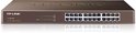 Bruine TP-Link TL-SG1024 24-poorts Gigabit Switch met 24 ethernetpoorten en statuslampjes.