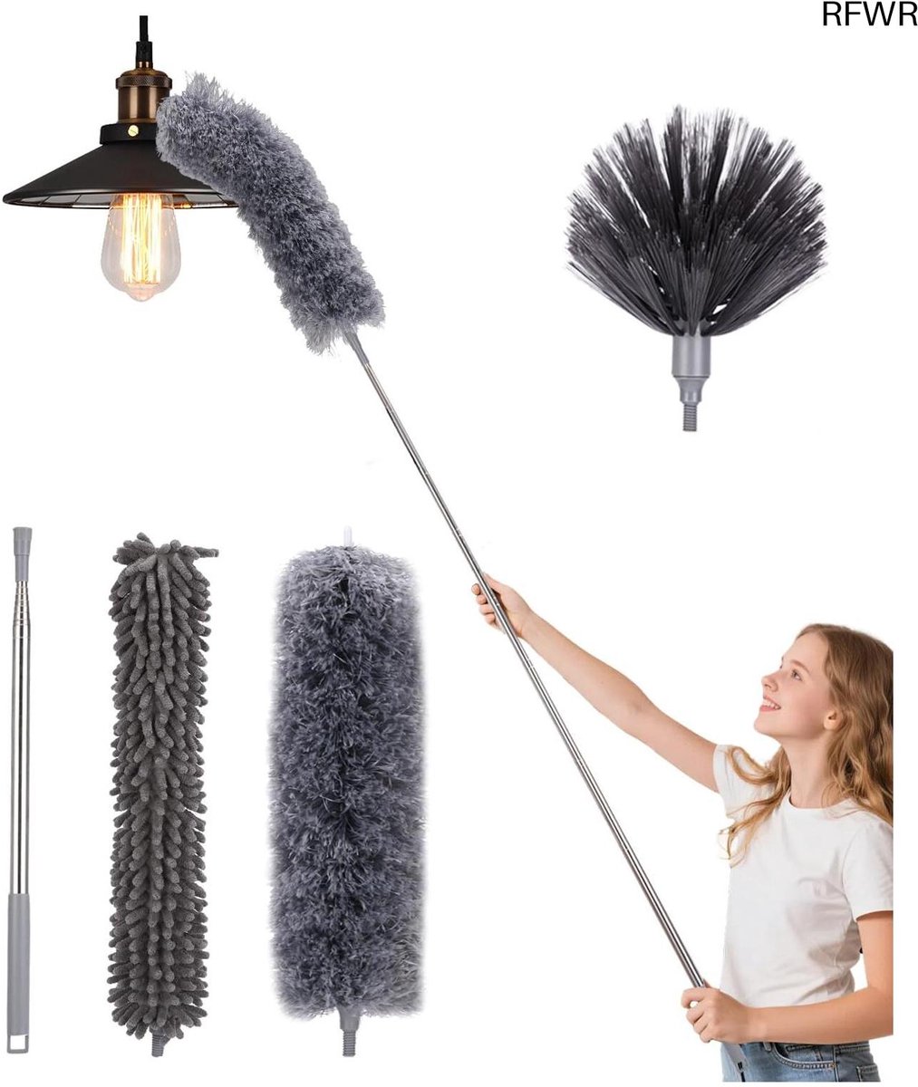 RFWR® Telescopische plumeau set 4 stuks - Uittrekbaar en wasbaar voor stof en spinnenweb verwijdering - Bereik tot 280 cm
