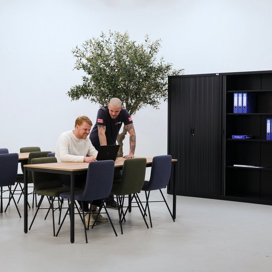 Armoire à portes roulantes - Classeur avec portes roulantes - Povag - 180x80x40 cm - Zwart - 4 étagères - 45 kg par étagère - Armoire de bureau - BRP.103.01
