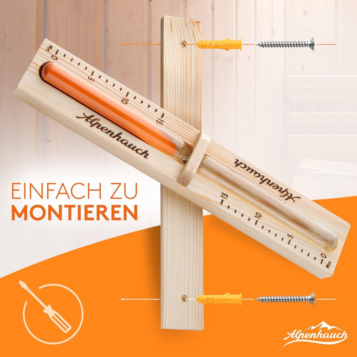 RFWR® Natuurlijke houten sauna zandloper 15 minuten met veiligheidsglas - Luxe saunablok en handdoek inbegrepen thumbnail 6
