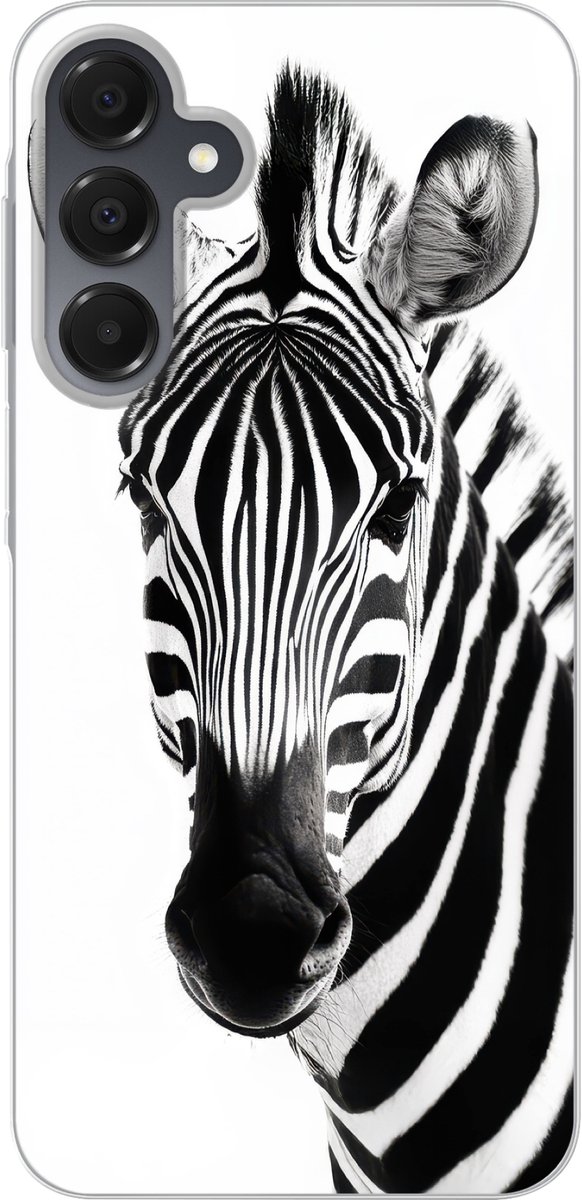 Telefoonhoesje Geschikt voor Samsung Galaxy A16 hoesje - Zebra - Close-up - Zwart - Strepen - Siliconen Telefoonhoesje Telefoonhoesje
