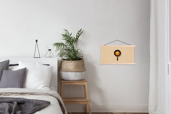 Posterhanger incl. Poster 60x30 cm - Schoolplaat - Pannenkoek - Koekenpan - Boter - Minimalistisch - Textielposter - Blanke latten