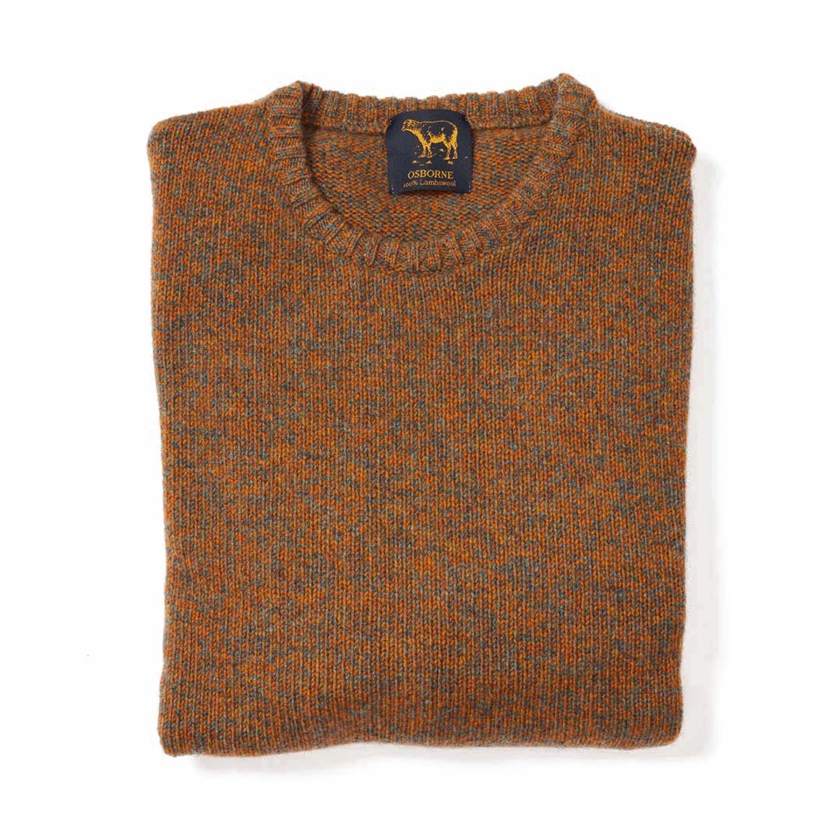Osborne Knitwear Trui met vervilte ronde hals - Lamswol - Landscape/Ember - L