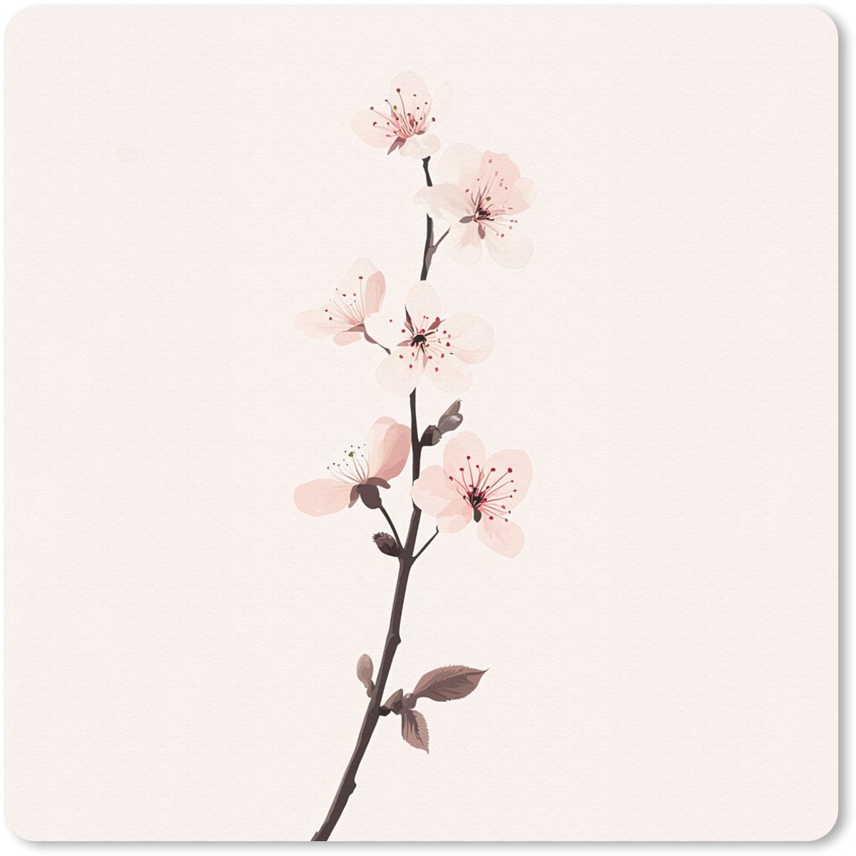 Muismat 20x20 cm - Mousepad Minimalistisch - Bloesem - Tak - Roze - Muismatten