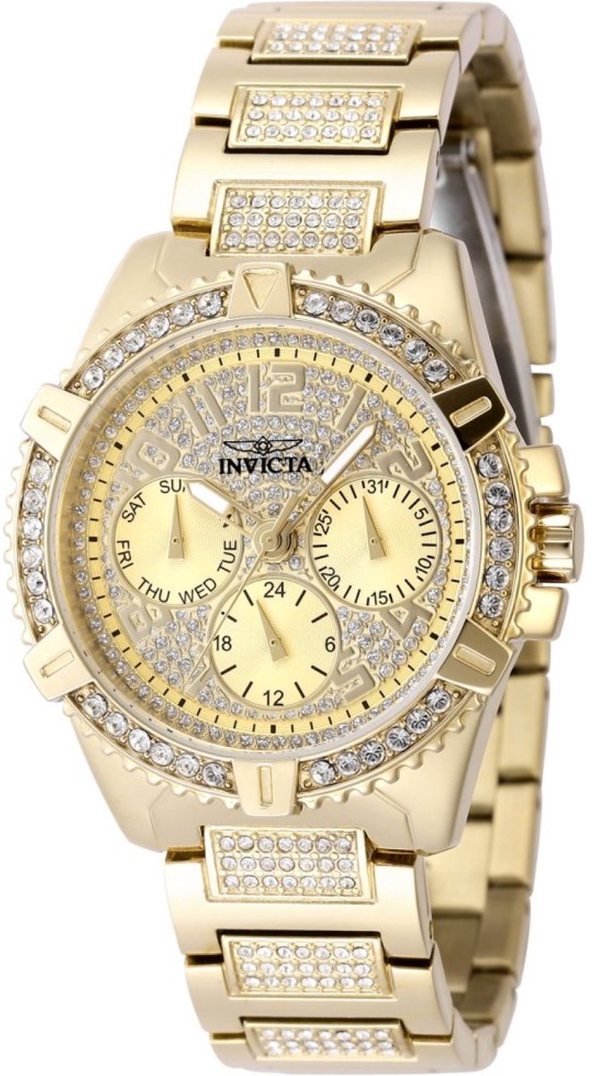 Invicta Celestial 48564 Dames Horloge - Waterdicht - Analoog - Quartz Uurwerk - Roestvrij Staal met gouden Wijzerplaat - 37mm