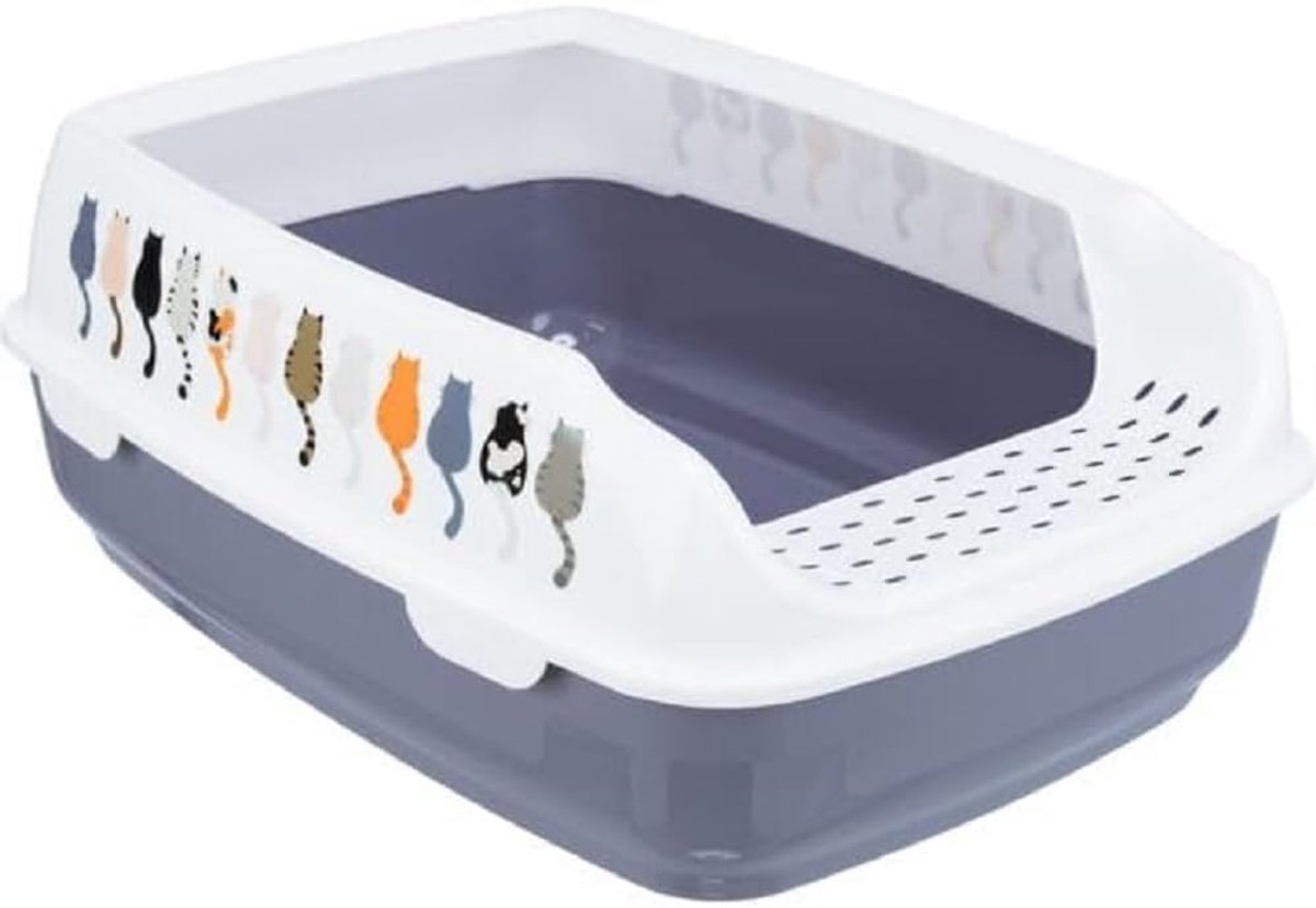 Ibenzoa® Ruime kattenbak voor katten met stijlvol grijswit motief en hoge rand