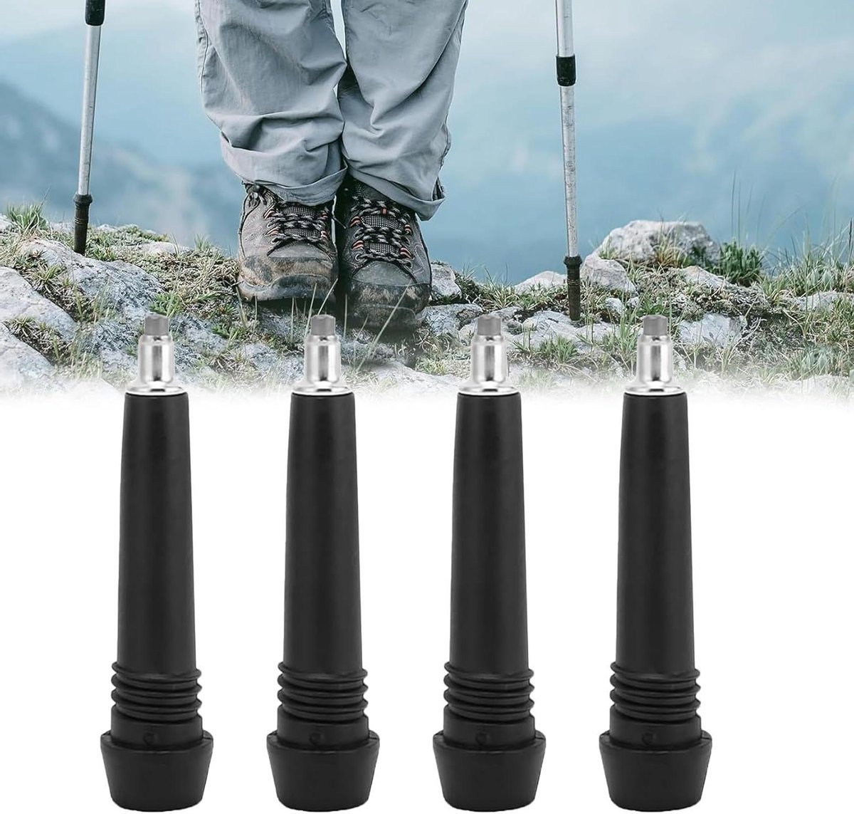 Allecto Plus - 4-delige set wandelstokken met rubberen buffers voor Nordic Walking en trekking op diverse ondergronden