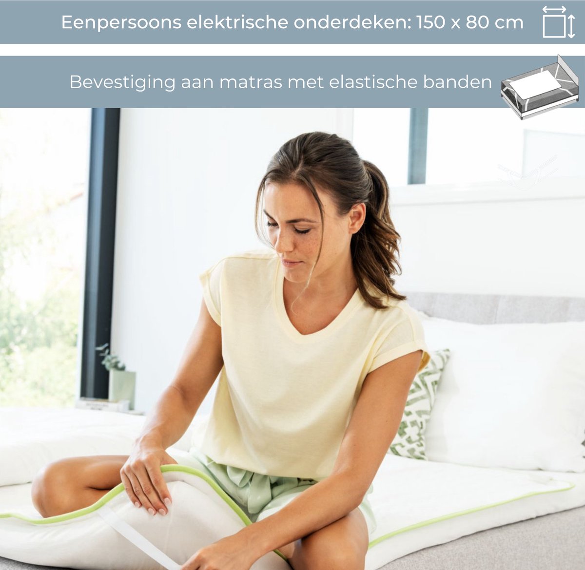 Afbeelding 2 van Beurer TS 15 Elektrische Onderdeken – 150x80 cm – 3 Warmtestanden – Zachte Fleece – Beurer Veiligheidssysteem (BSS) – Met Elastische Banden – Wasbaar op 30°C – OEKO-TEX® Gecertificeerd – Voor 1 Persoons bed – 5 Jaar Garantie – Wit