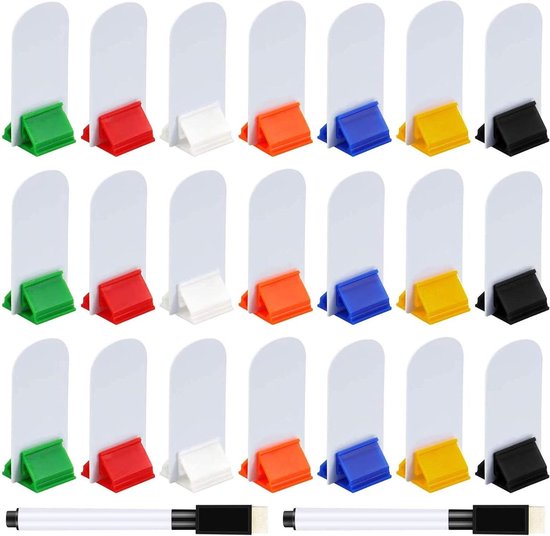 Meetory 45 stuks blanco spelbordmarkeringen en 35 stuks spelkaartstandaards met 2 stuks zwarte markeerstiften, plastic tokenkaarten, doe-het-zelf spelmarkeringen met 7 meerkleurige kaartstandaarden