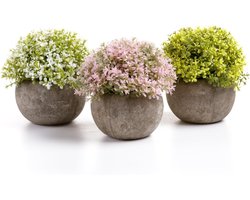 Kunstplanten in pot - Deco vetplanten voor bureau en vensterbank - Decoratieve badkamer bonsai - Kamerdecoratie cadeau voor bruiloft en verjaardag - Set van 3 - Kerstsfeer met deze kunstmatige grasplanten