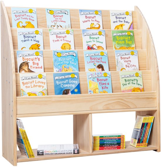 Foto: Montessori massief houten kinderboekenkast speelgoed opbergkast mijn eigen bibliotheek kinderboekenrek opbergkast solide houten boekenkast boekenkast kinderen boekenplank kinderkamer kast opbergrek speelgoedkast wondermind b001 
