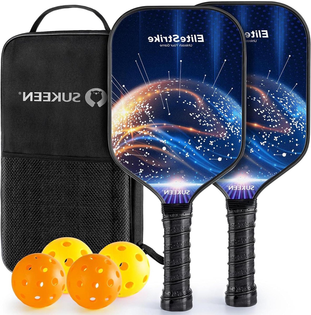 2 Stuks Sterrenhemeldesign Glasvezel Pickleball Racket Set met Hoge Springprestaties - Voor Binnen en Buiten, Inclusief Draagbare Rugzak