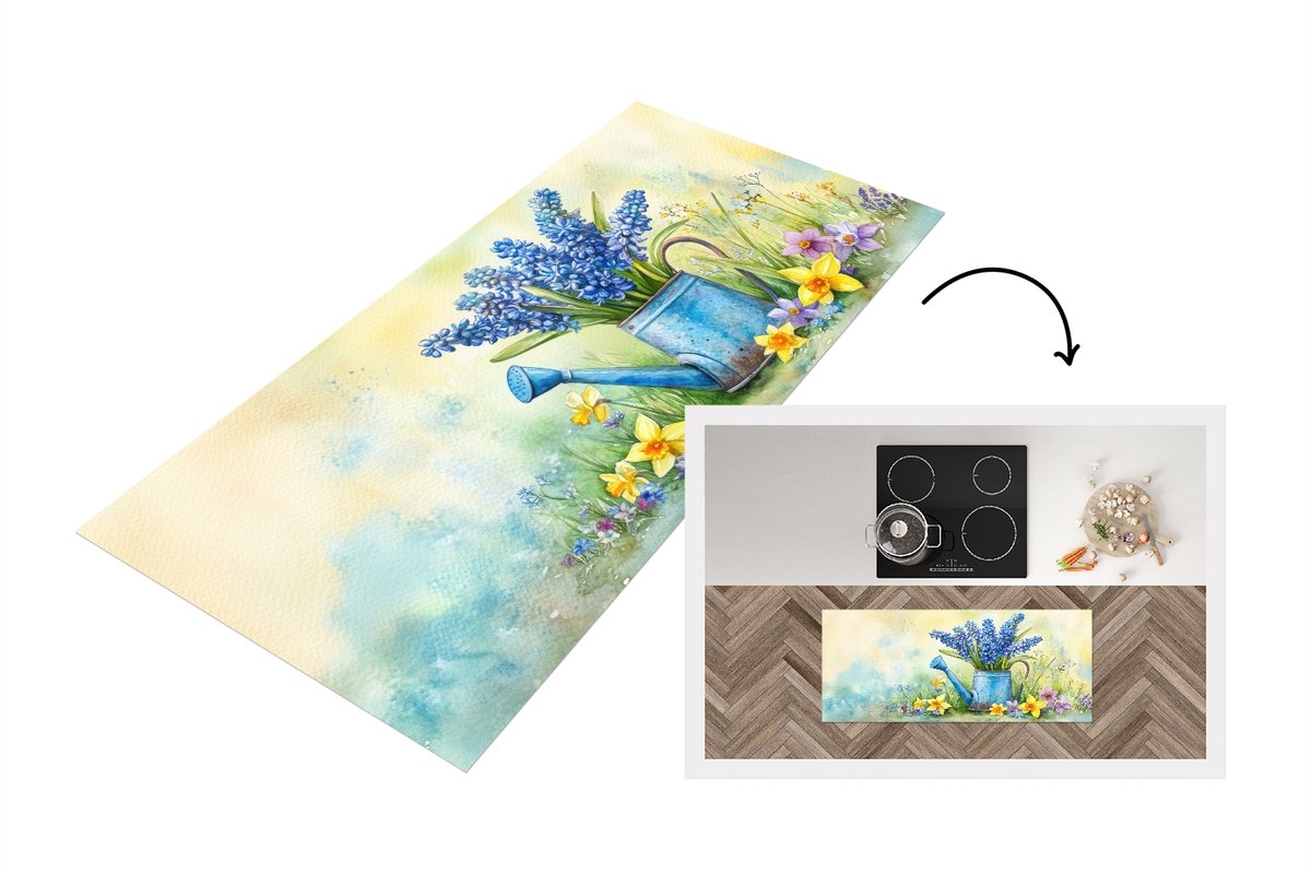 KitchenYeah Keukenloper 120x50 cm - Keukenmat vinyl Gieter - Lavendel - Bloesems - Keukenmatten loper - Keuken vloerkleed tapijt