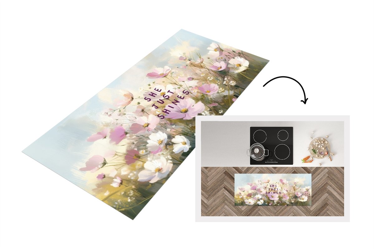 KitchenYeah Keukenloper 120x50 cm - Keukenmat vinyl Quote - Bloemen - Schilderachtig - Keukenmatten loper - Keuken vloerkleed tapijt Bloemen - Quote