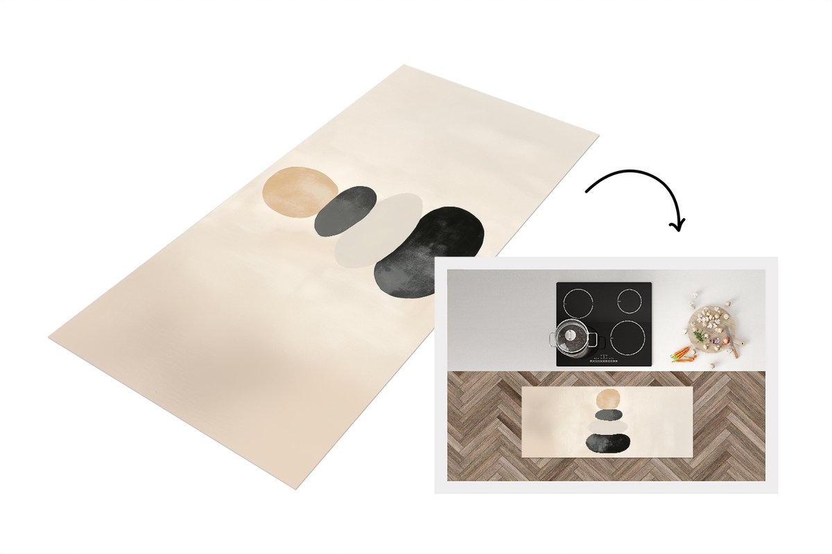 KitchenYeah Keukenloper 120x50 cm - Keukenmat vinyl Japandi - Wabi sabi - Beige - Keukenmatten loper - Keuken vloerkleed tapijt Vormen