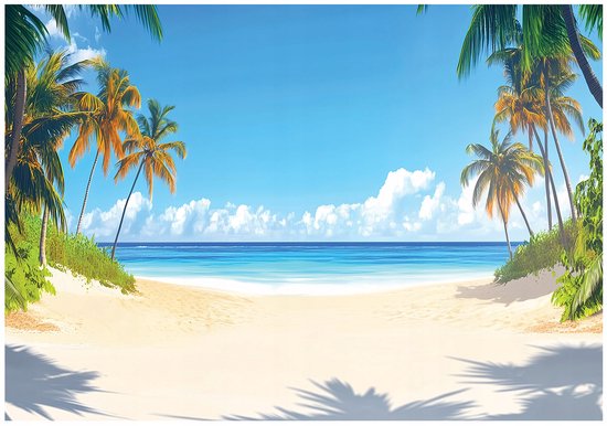 WALLARENA - Fotobehang - 400x280 cm - 3D strand, zee, palmen, natuur voor slaapkamer en woonkamer
