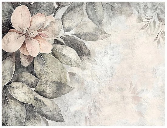 WALLARENA - Fotobehang - 350x250 cm - Vintage bladeren bloemen beton voor slaapkamer woonkamer