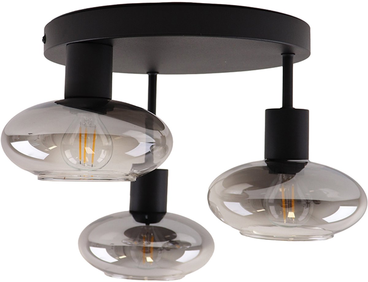Olucia - SKIP - Plafondlamp - Grijs / Zwart - Vorm: Rond
