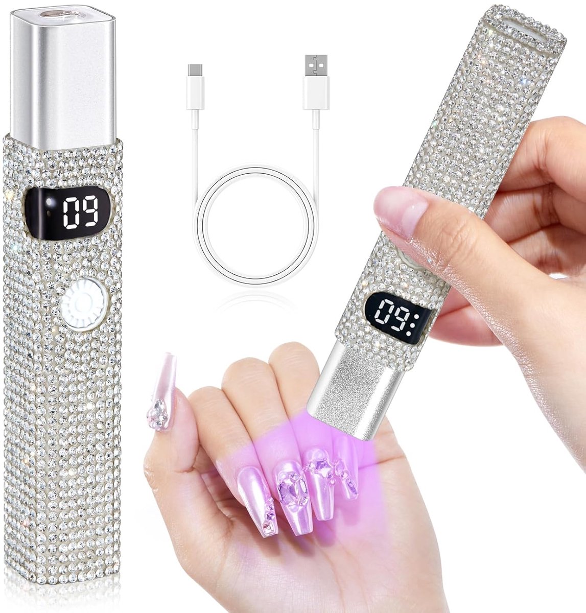 Draagbare UV-lamp Mini LED-nagellamp voor gelnagellak Draagbare oplaadbare USB-nageldroger Snel uithardend Thuis DIY Witte diamant