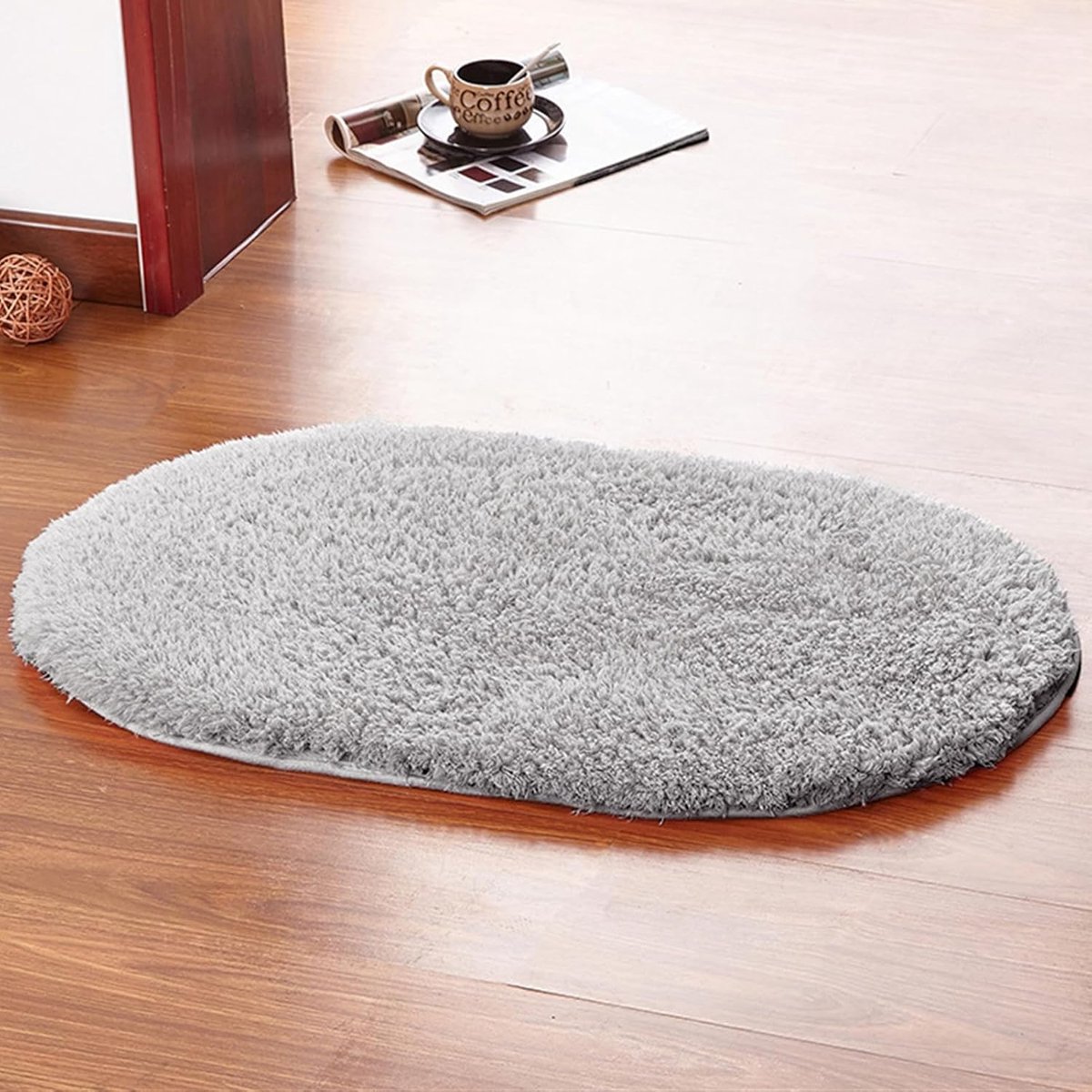 Ovale Badmat - Antislip en Absorberend - 1 stuk - Lichtgrijs - Microvezel - 80 x 120 cm