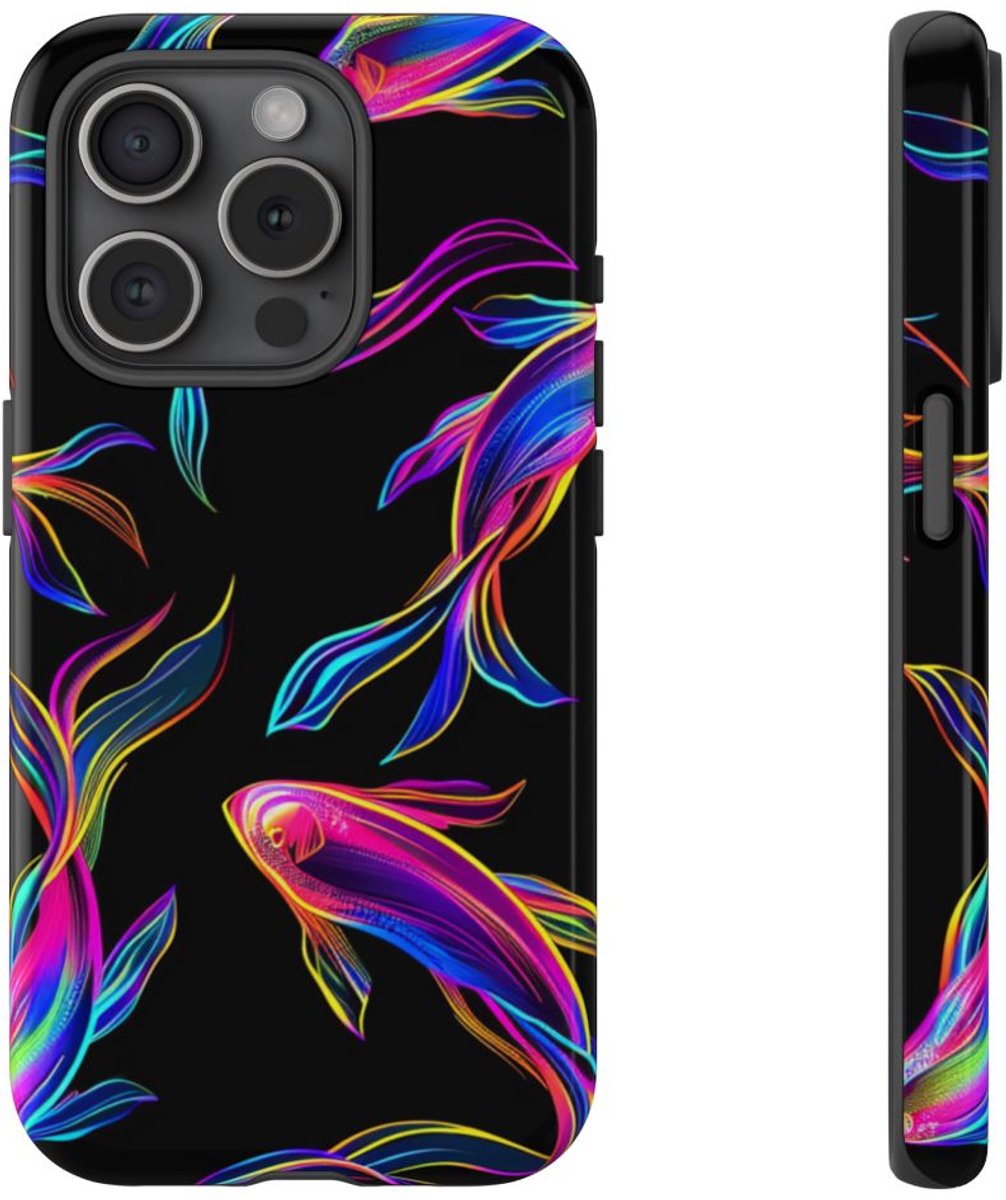 Neonkleurige Vissenpatroon – Telefoonhoesje Geschikt voor iPhone 15 Pro