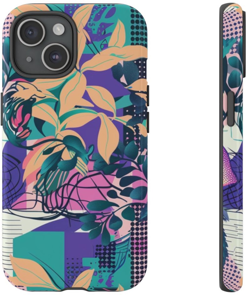 Kleurrijk Abstract Bloemenpatroon – Telefoonhoesje Geschikt voor iPhone 15