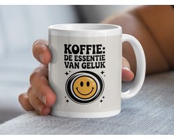 Koffie De Essentie Van Geluk Mok, Retro Smiley Face Koffiemok, Vrolijke Koffiemok, Cadeau voor Koffieliefhebber, Koffie Verslaafd