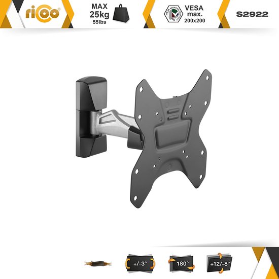 RICOO TV-muurbeugel Draaibaar Kantelbaar – 32-55 Inch, VESA 200x200 Tot 400x400, Belastbaar 50 Kg (S5244)