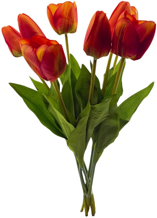 Set van 8 Natuurgetrouwe Kunsttulpen – 53 cm - Tulpen - Rood Met Geel
