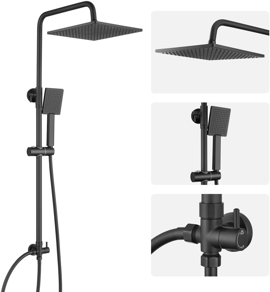 Sofetiy Max Doucheset - Regendouche Ø 25,4 cm - Handdouche Ø 8.5 cm - Zwart
