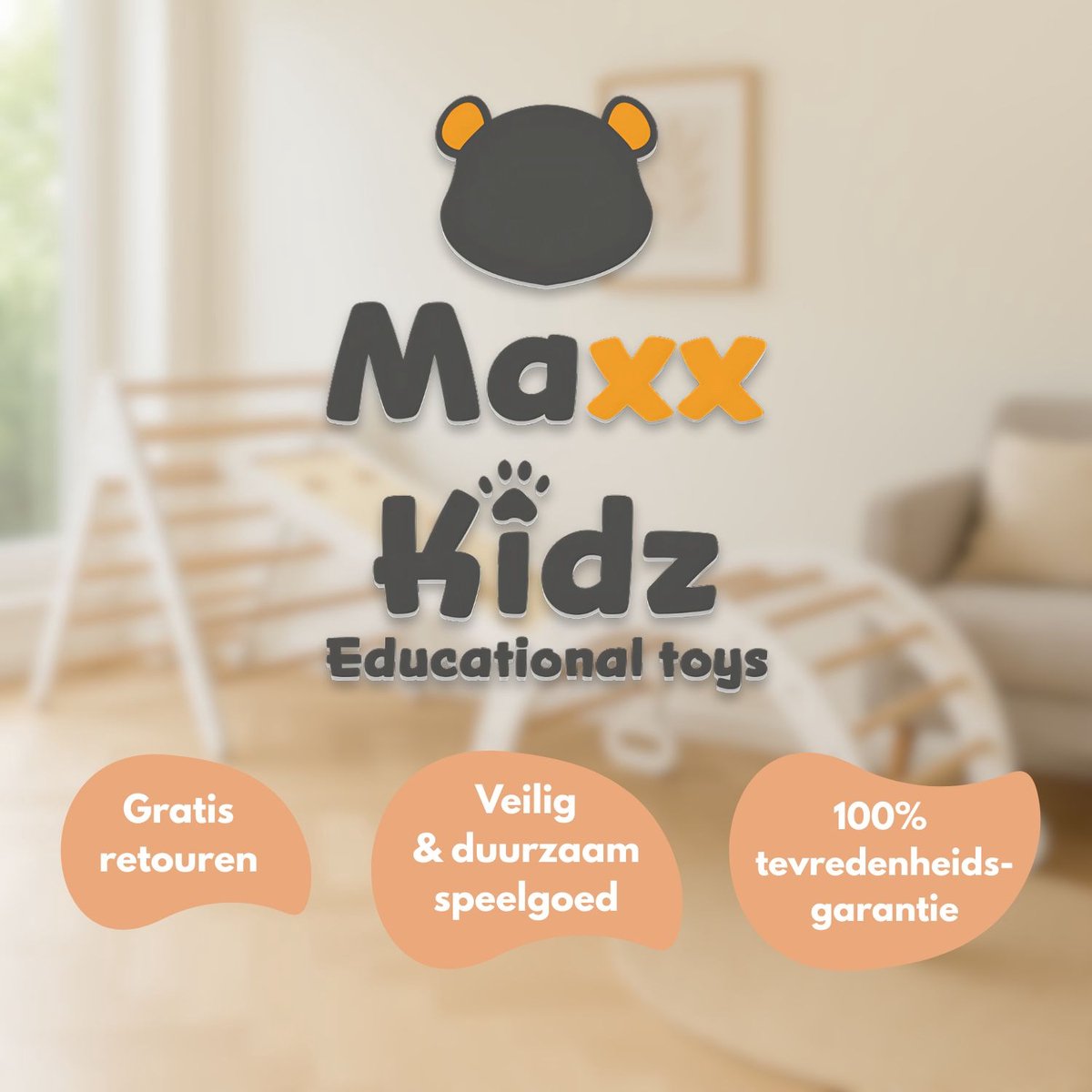 Maxx Kidz - Houten Klimrek - Pikler Driehoek met Glijbaan - Klimboog voor Binnen - Baby Speeltoestel - Hout Peuter Speelgoed - Leerzame Klimdriehoek — afbeelding 6